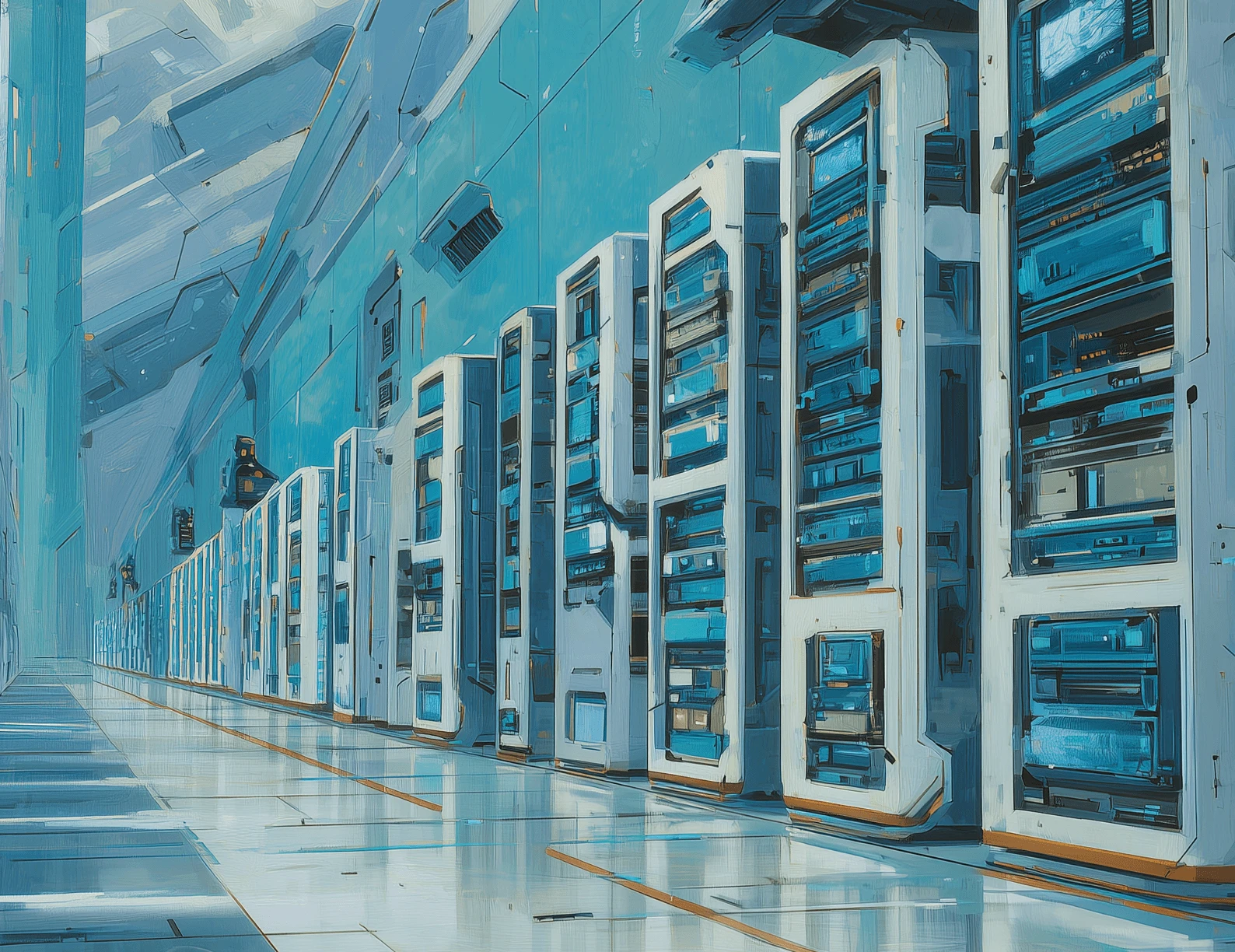 An illustration of a server rack from the future